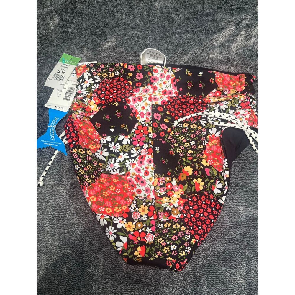 Skinny Dippers Reversible Bikini Bottom Floral Black Ruched Swim Medium NWT - Picture 5 of 6